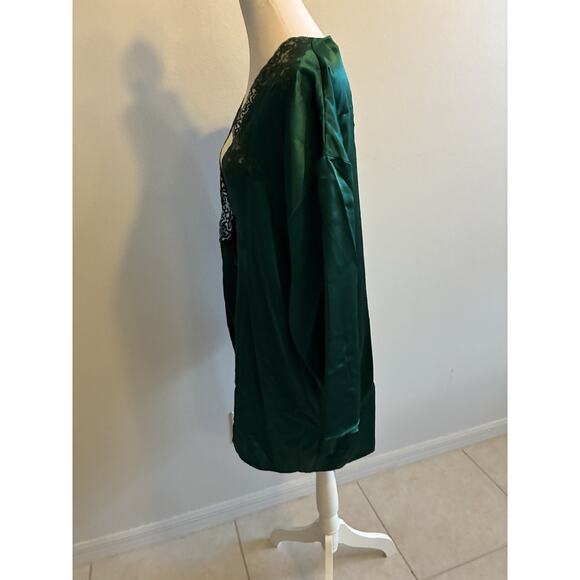 VTG Victorias Secret Emerald Green Robe Satin Lace Xmas 90s Sexy Gold Label OS - Picture 10 of 16